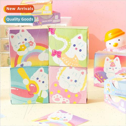 Lazy Meow Weekend Square Tile Sticky Notes Cartoon Animal Ki