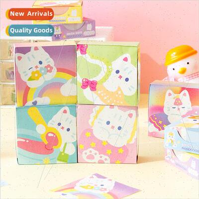 Lazy Meow Weekend Square Tile Sticky Notes Cartoon Animal Ki
