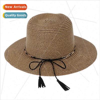 Classic Panama flat brim straw hat travel sunscreen straw ha