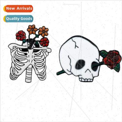 Jewelry Creative Oil Drip Human Chest Skull Rosette Brooch P