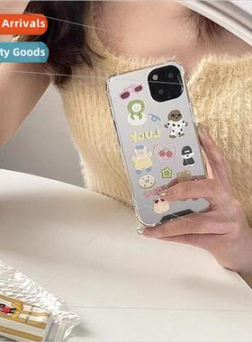 Cartoon mirror oil painting bear 适用 14pro max apple 13 pho