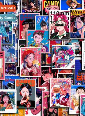 Cartoon animation illustration 50 cool girl stickers noteboo