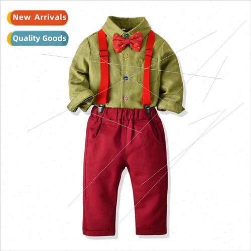 Childrens Boys Spring and Autumn Gentlemans Suit Bowknot Mul