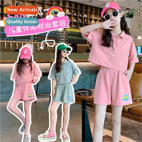 Girls summer suit 2023 new Korean short-sleeved childrens cl