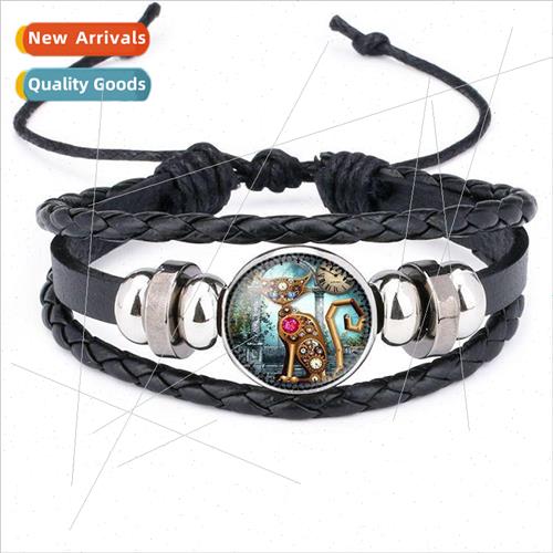 Best  Gear Clock Steampunk Cat Time Gemstone Hand Woven Cowh