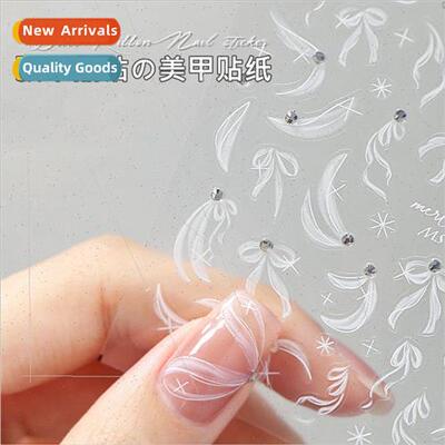 2023 Ballet silk ribbon nail stickers with diamonds pearl th