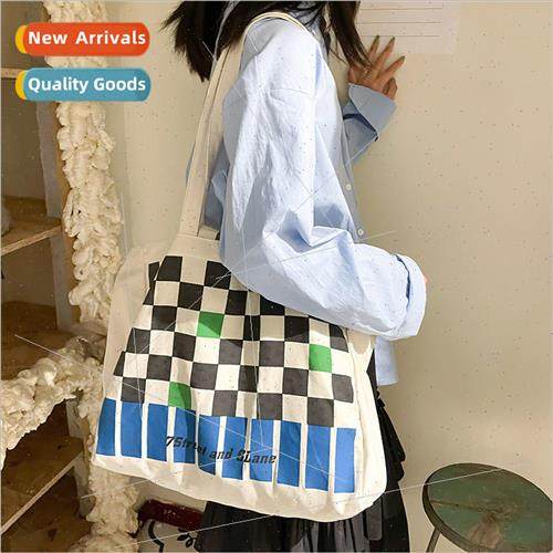 Canvas bag 2021 new Korean color collision checkerboard chec