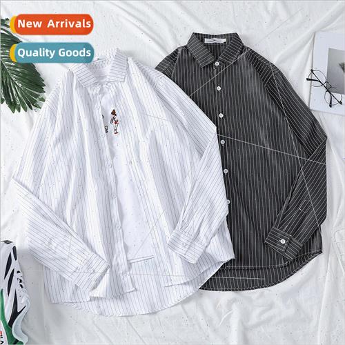 Spring ins simple striped long-sleeved shirt men loose  hund