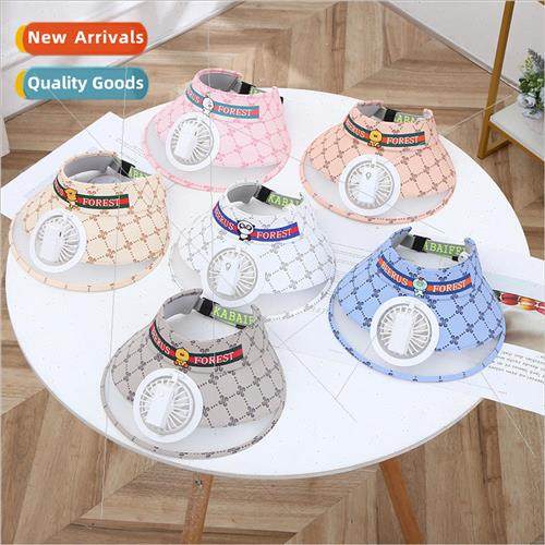 Creative fashion printing childrens hollow top hat with fan