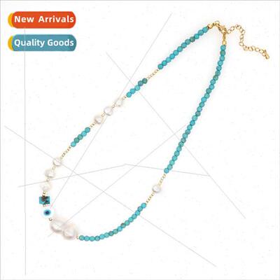 Vintage ethnic  turquoise head eye collarbone chain versatil
