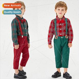 New Boys Plaid Childrens Sleeve Clothing Long Lape Christmas