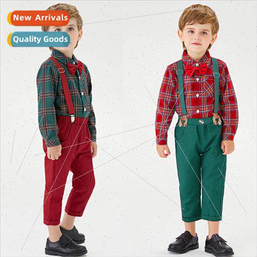 Childrens Christmas Clothing New Boys Plaid Long Sleeve Lape