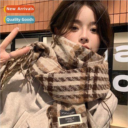 Winter faux cashmere scarf female Korea ins retro hopscotch
