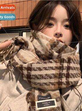 Winter faux cashmere scarf female Korea ins retro hopscotch