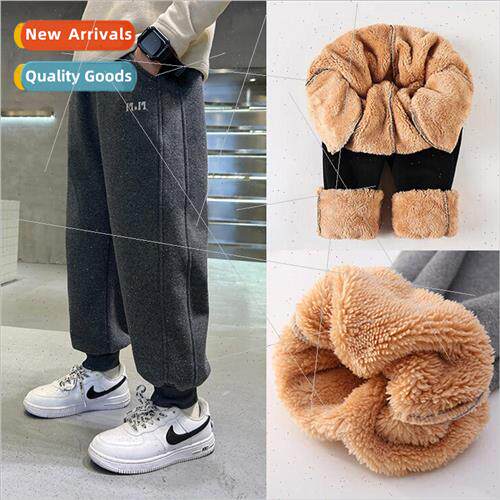 Boys pants padded winter new 2023 thickened lambswool sweatp