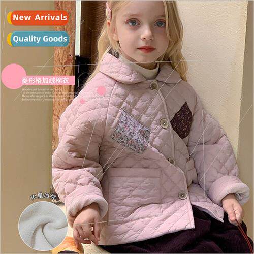Girls floral jacket 2023 winter new lining padded cotton Kor
