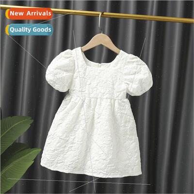 summer new girls dress white embossed skirt in small childre