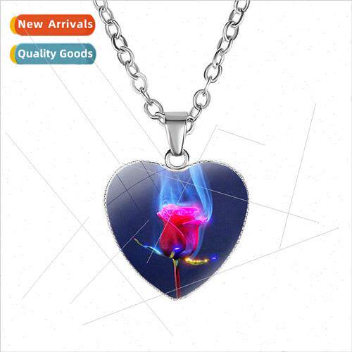 New Accessories Flame Rose Necklace mple Womens Heart Pendan