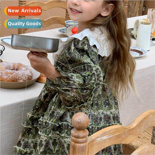 Korean  of the retro dress 2023 fall new girls lace lace col
