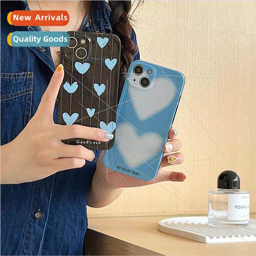 INS Simple Blue Love 14ProMax niche female iPhone12 case 适