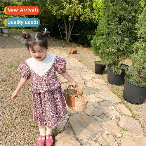 Childrens clothing girls lace collar dress 2022 summer  of t