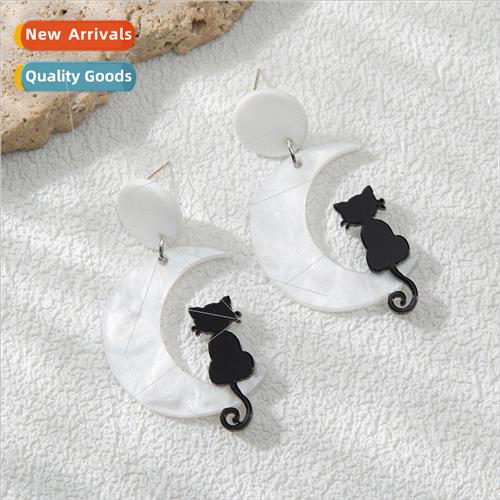 acrylic moon cat earrings simple personality niche high wind