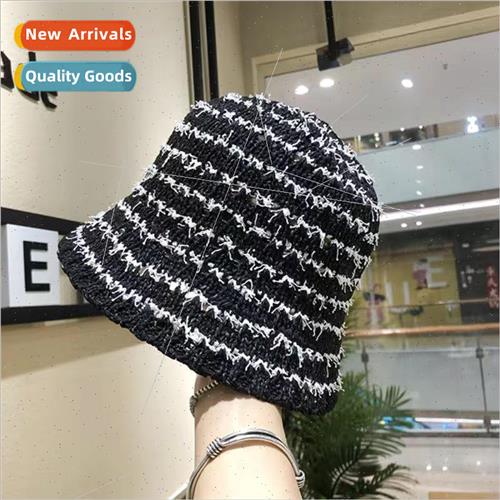 Summer  striped bucket hat female summer versatile sunshade