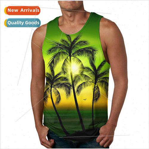 New 2023 Mens Spring/Summer Digital Printed Vest Beach Tank