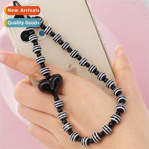 ins simple black rice beads 8mm black striped beads peach he