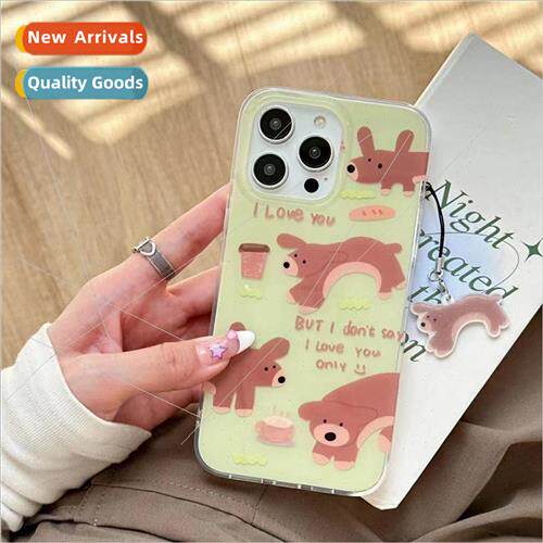 Niche ins coffee brown dachshund 适用 iPhone 12 pendant 14Pr