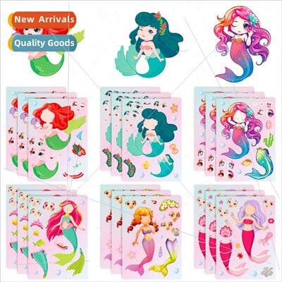 6/pack mermaid face change stickers mermaid princess cartoon