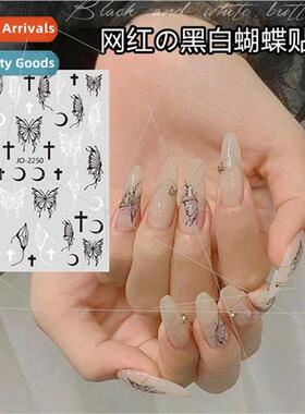 The new nail liquid butterfly stickers black and white embos