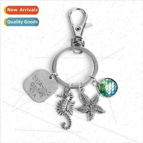 Jewelry ocean series mermaid scale seahorse starfish car key