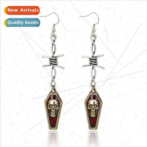 New Punk dark series wire skull red oil drop earrings earrin