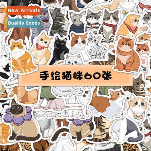 60 hand-painted kitten stickers cute orange cat muppet cat d