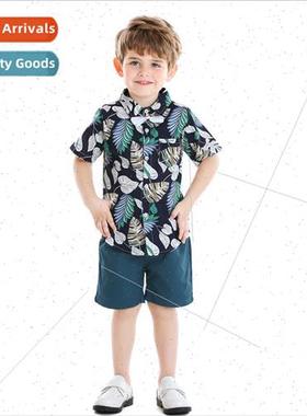 2023 Summer Boys short-sleeved lapel printed shirt multicolo