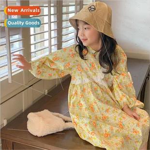 fall girls Korean Childrens plaid 2023 lace dress