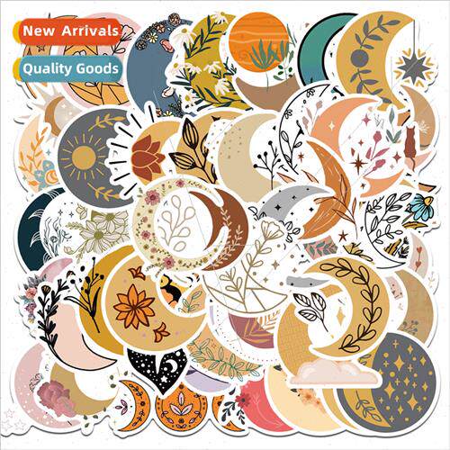 50 moon and flowers doodle stickers can be decorated luggage