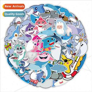 50 shark cartoon stickers bookshelf water cup computer decor