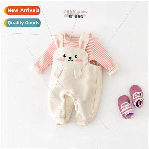 Baby clothes Girls Autumn and winter plus velvet striped lon