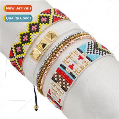 Personalized Fashion Ethnic Style Rice Beads Weaving Geometr