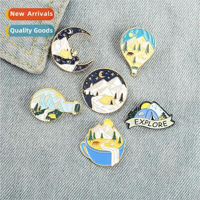 New creative cartoon mountain peaks snow mountain black nigh