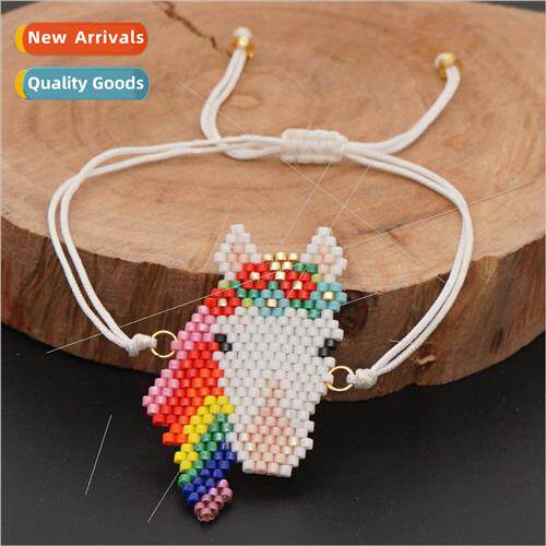 Handmade Woven Rice Bead Bracelet Unicorn Colorful Unicorn E