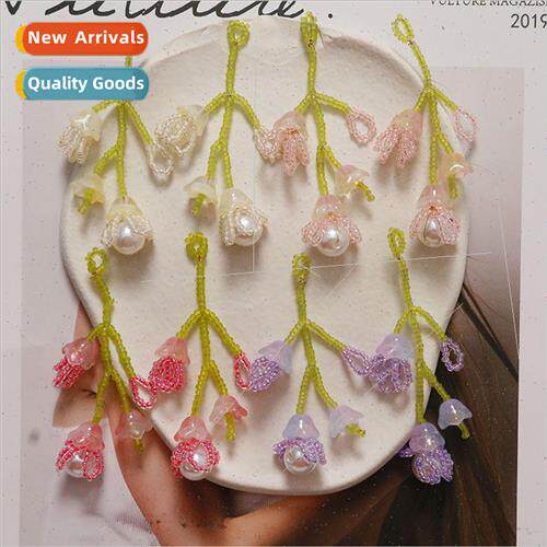 Summer tassel long tulip pearl flowers handmade beaded earri