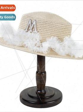 Flat-topped bowler hat straw beach hat female summer seaside