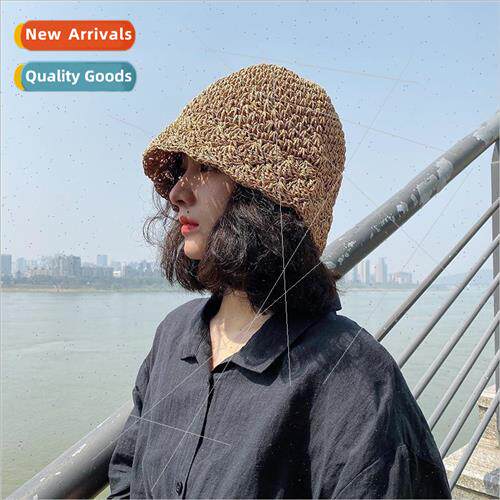 terary straw crochet handmade bucket hat Korean  of the summ