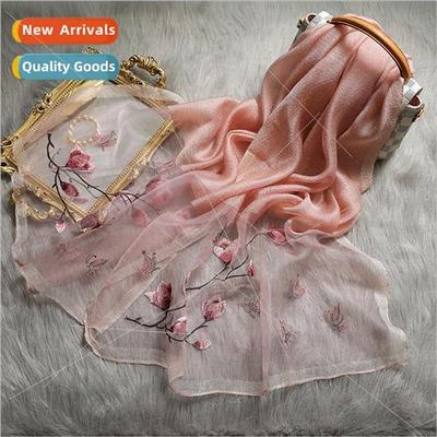 2023 new silk wool embroidery scarf female silk wool embroid