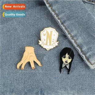 Lacquered Wednesday Alloy Badge Brooch Metal