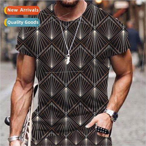 Mens abstract geometric T-shirt summer 3D digital printing s