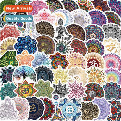 60pcs mandala flowers yoga doodle stickers luggage guitar no